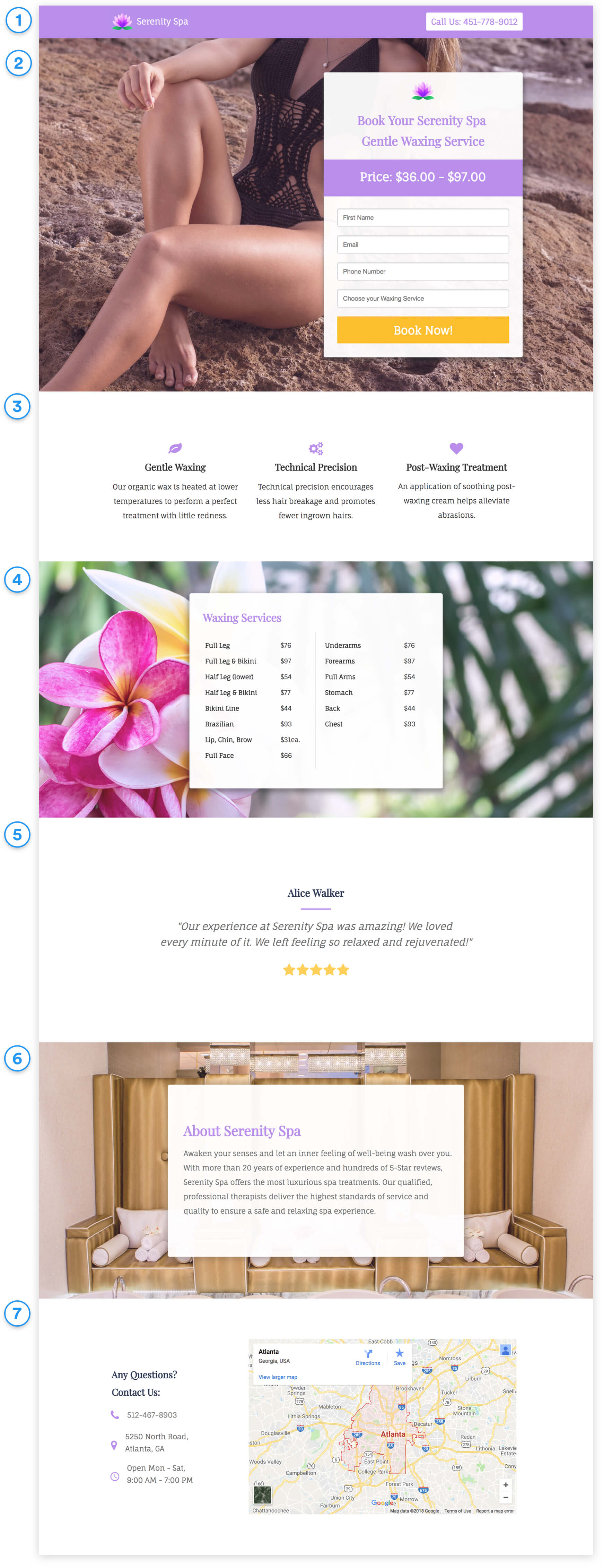 book waxing treatment landing page template