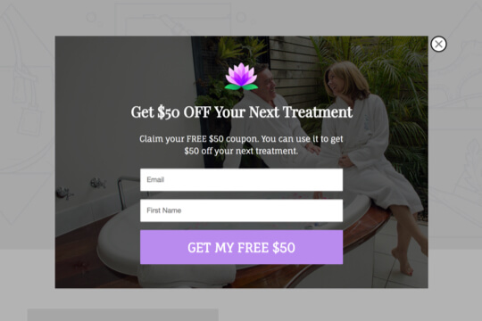 treatment discount coupon popup