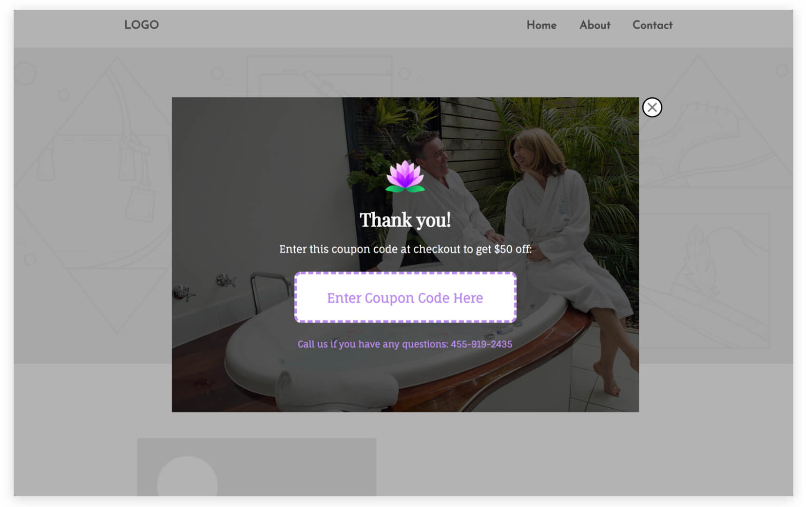 Spa Treatment Coupon Popup thank you View