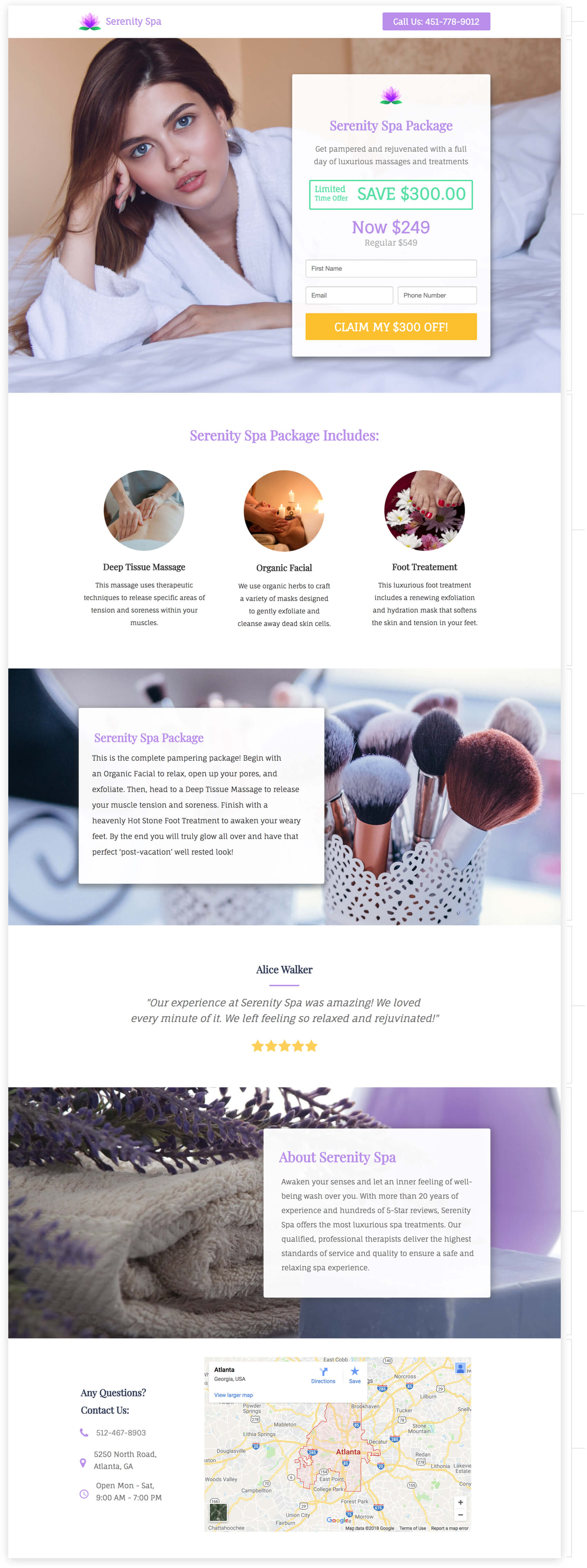 limited-time spa package offer landing page