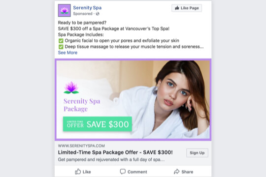 limited-time spa package offer facebook ad