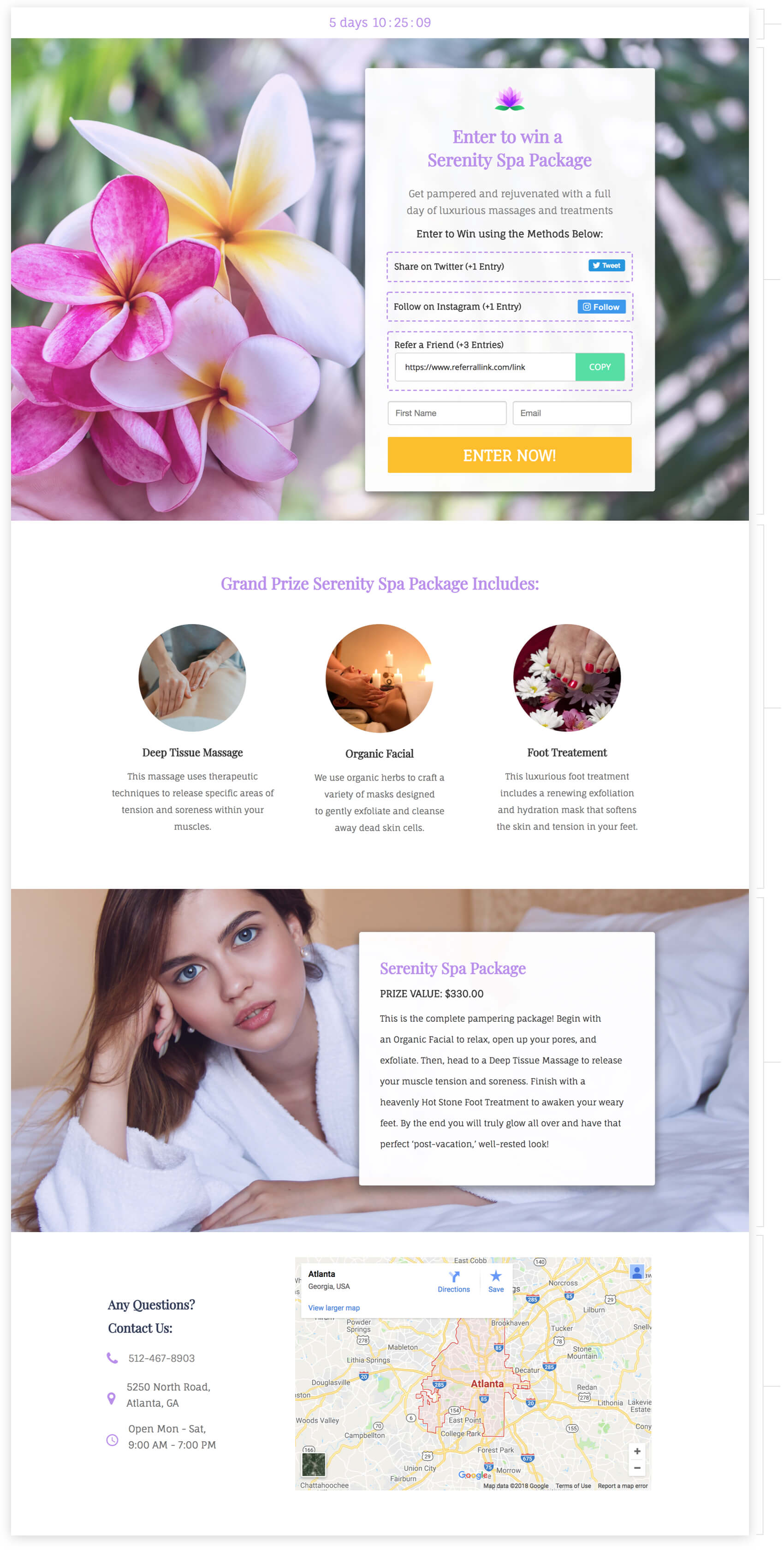 spa package giveaway landing page