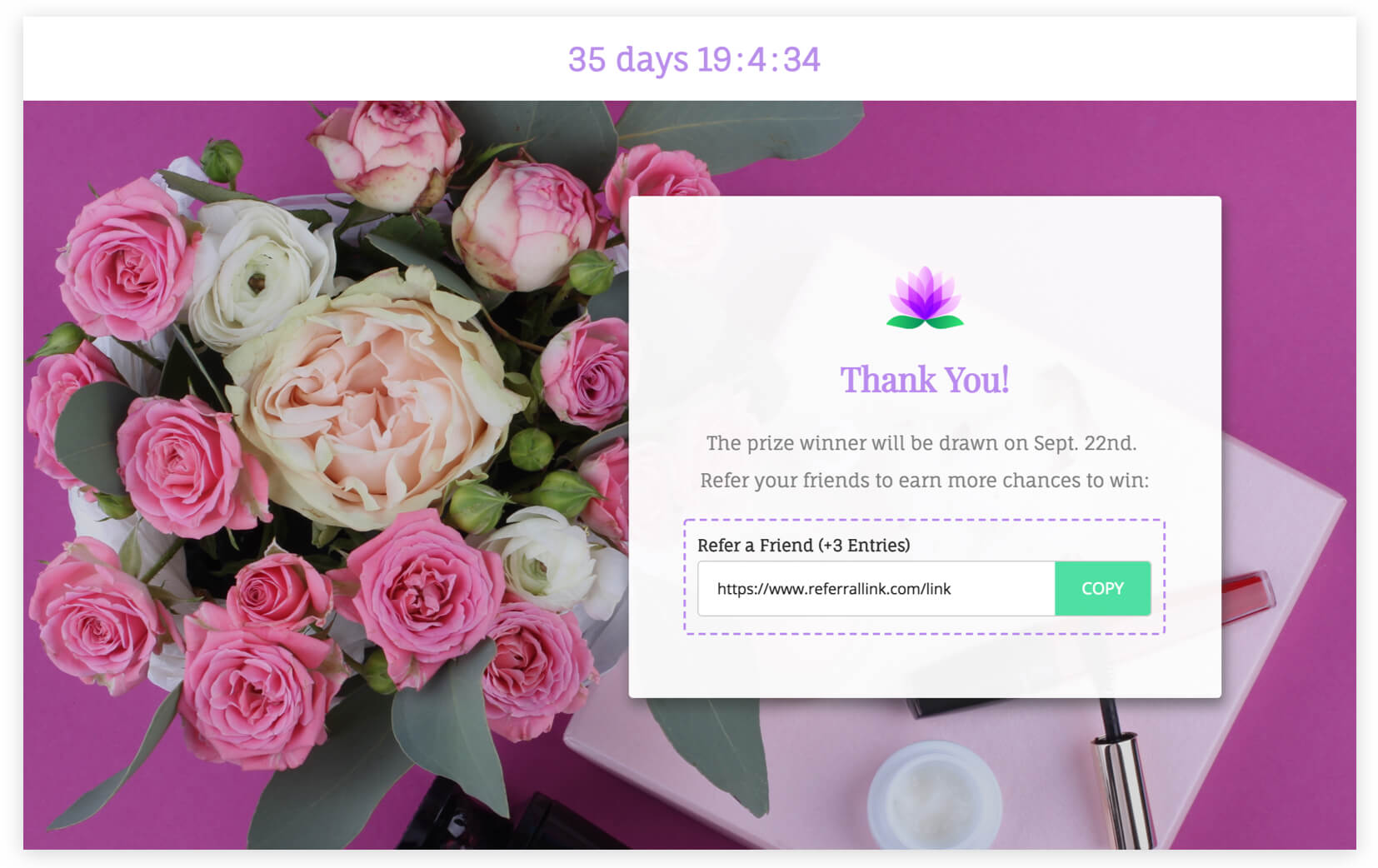 spa refer-a-friend contest thank you page