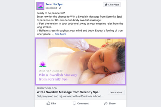 swedish massage giveaway facebook ad