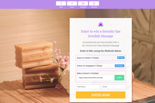 swedish massage giveaway page
