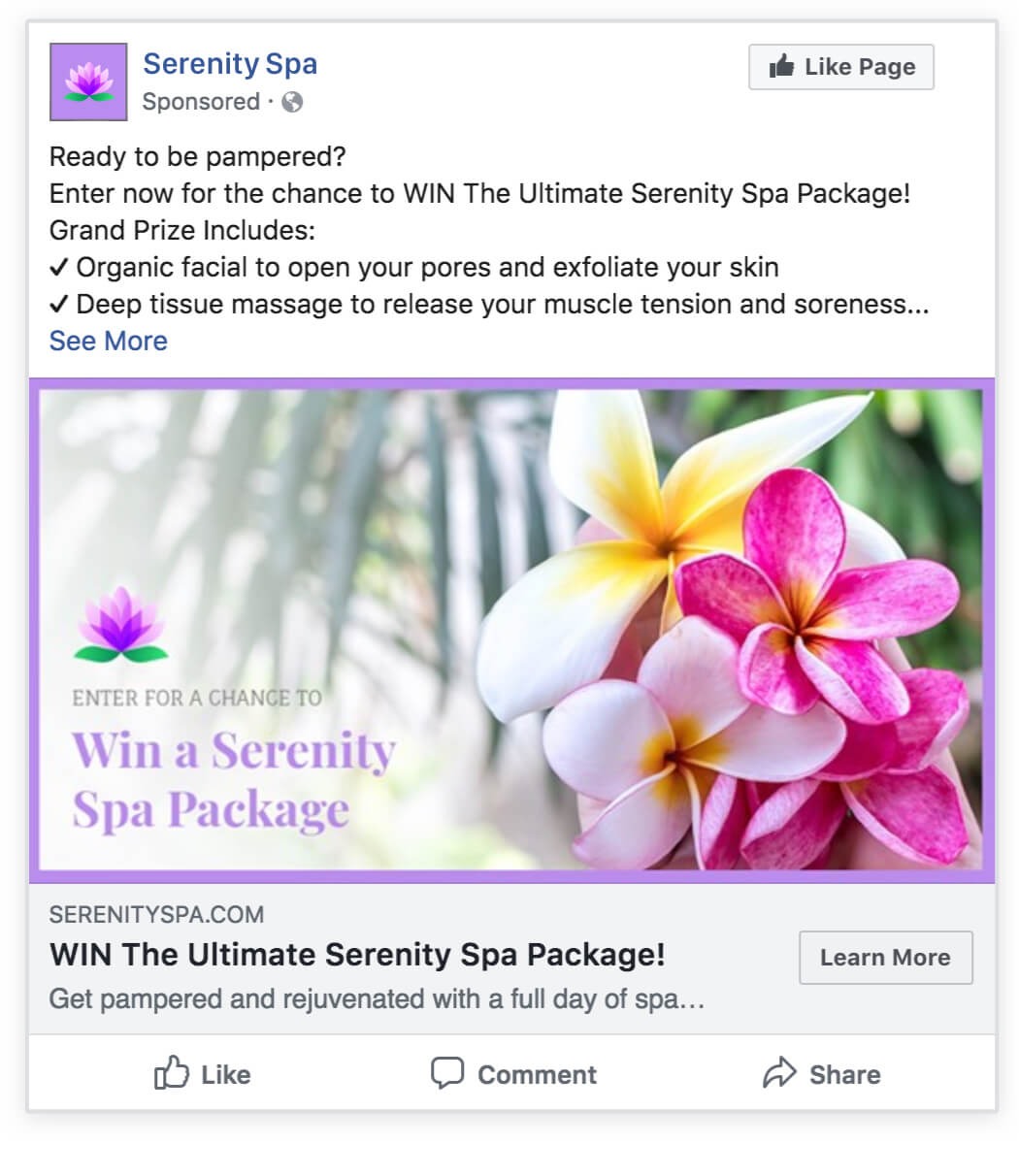 spa giveaway facebook ad