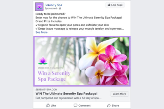 spa package giveaway facebook ad