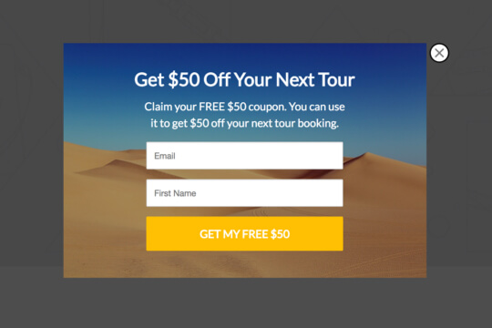 tour discount coupon popup