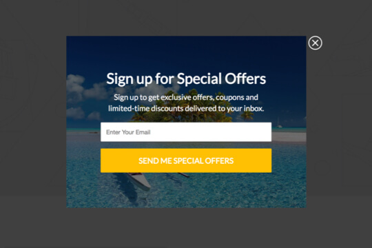 tour sign up for special offers popup