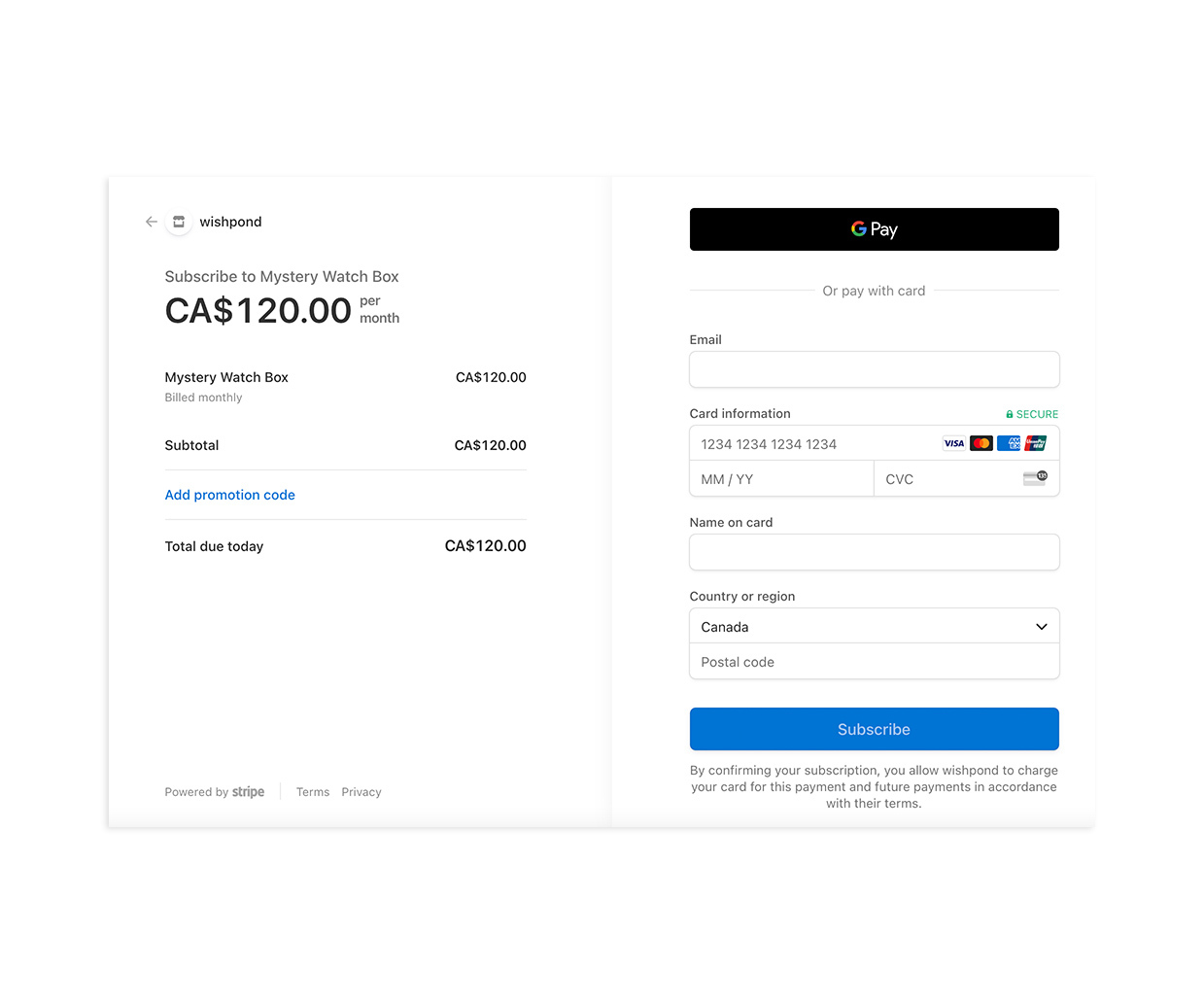 wishpond payments page example